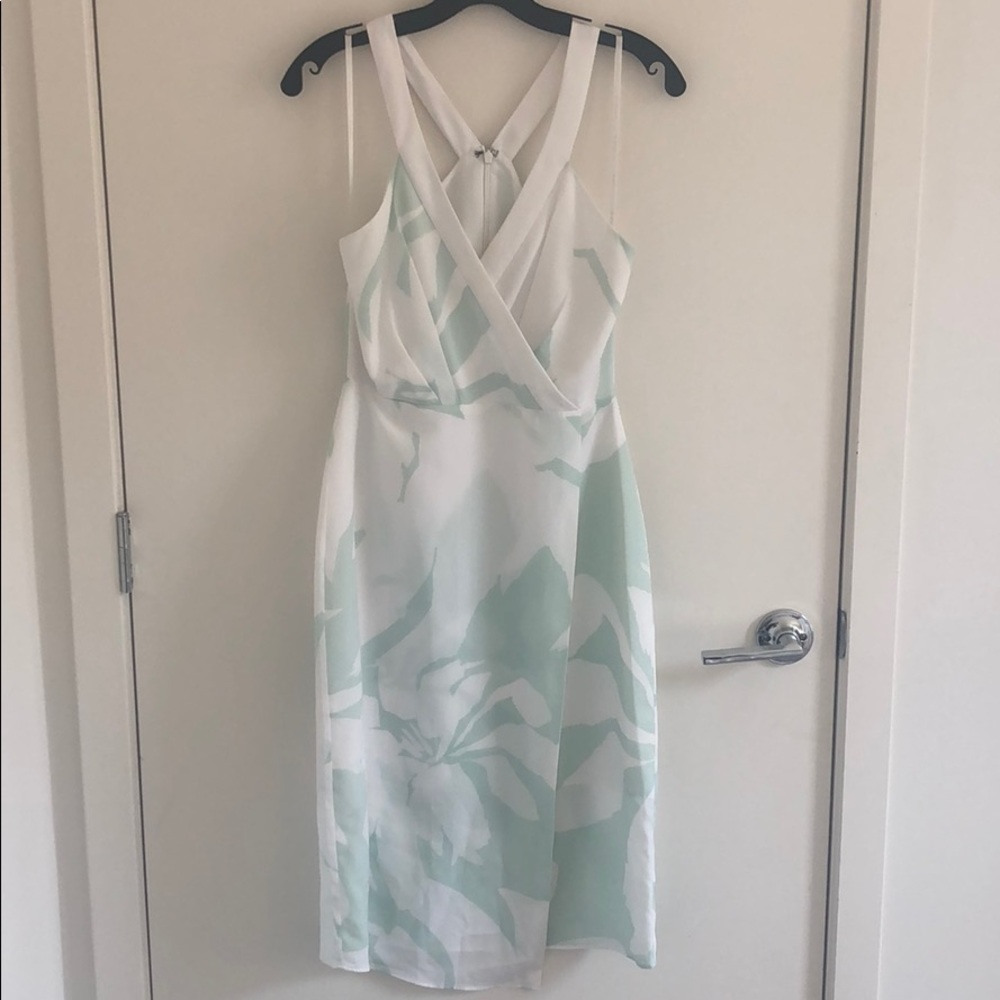 BCBG white and teal knee-length dress